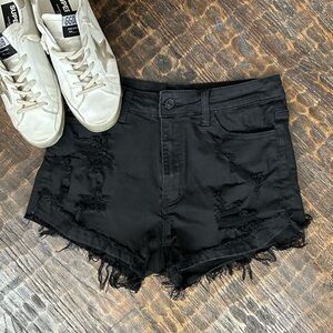 EUC KanCan Black Denim Distressed Shorts Size 28